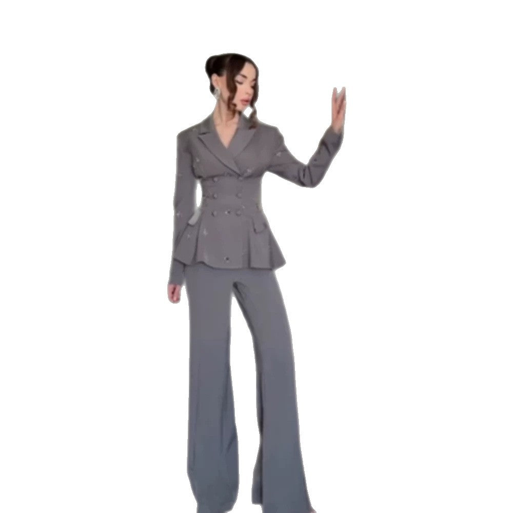 Women's tailored double-breasted blazer with peplum and shoulder pads Amarae