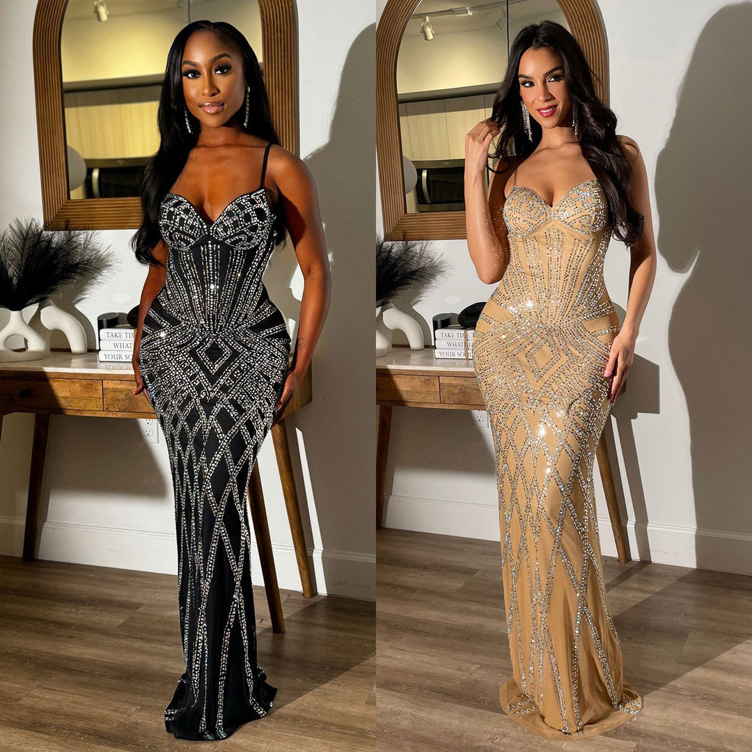 Glamorous women with embellished rhinestones evening gala Lune London