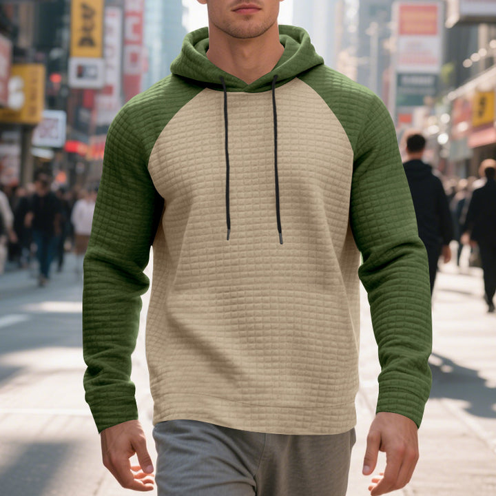 Men's textured fabric hooded sweatshirt with contrasting color sleeves Lune London