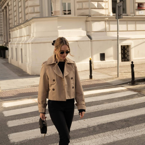 Amarae double-breasted short trench coat for women