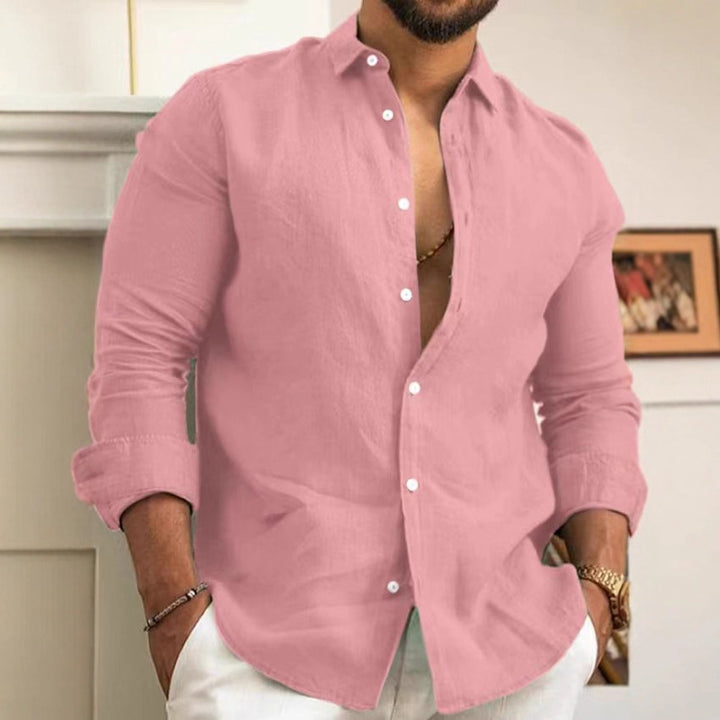 Men's Loose Linen Shirt with Round Hem and Breathable Texture Amarae