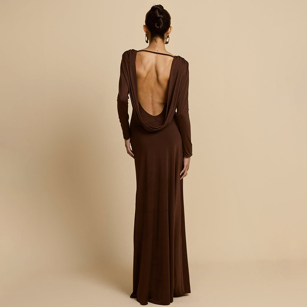 Elegant maxi dress for women with deep V-neck and long sleeves Lune London