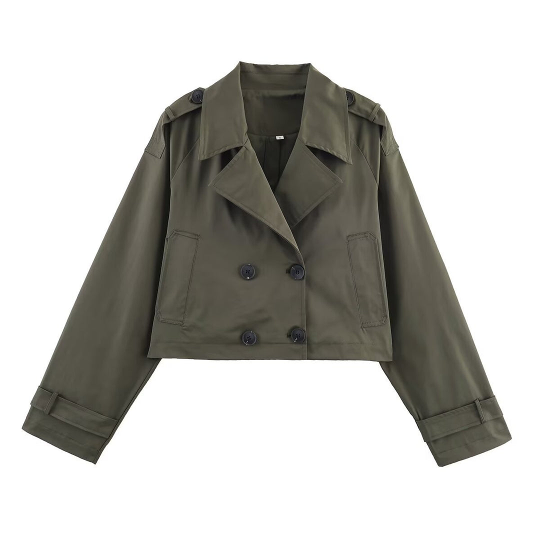 Cropped trench coat for women with double-breasted buttons and practical pockets Lune London