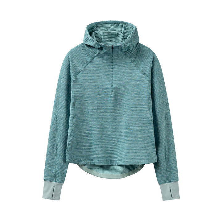 Women’s Hooded Half-Zip Pullover with Waffle-Lined Inner Hood, Thumbholes, and Extended Back Partie Amarae
