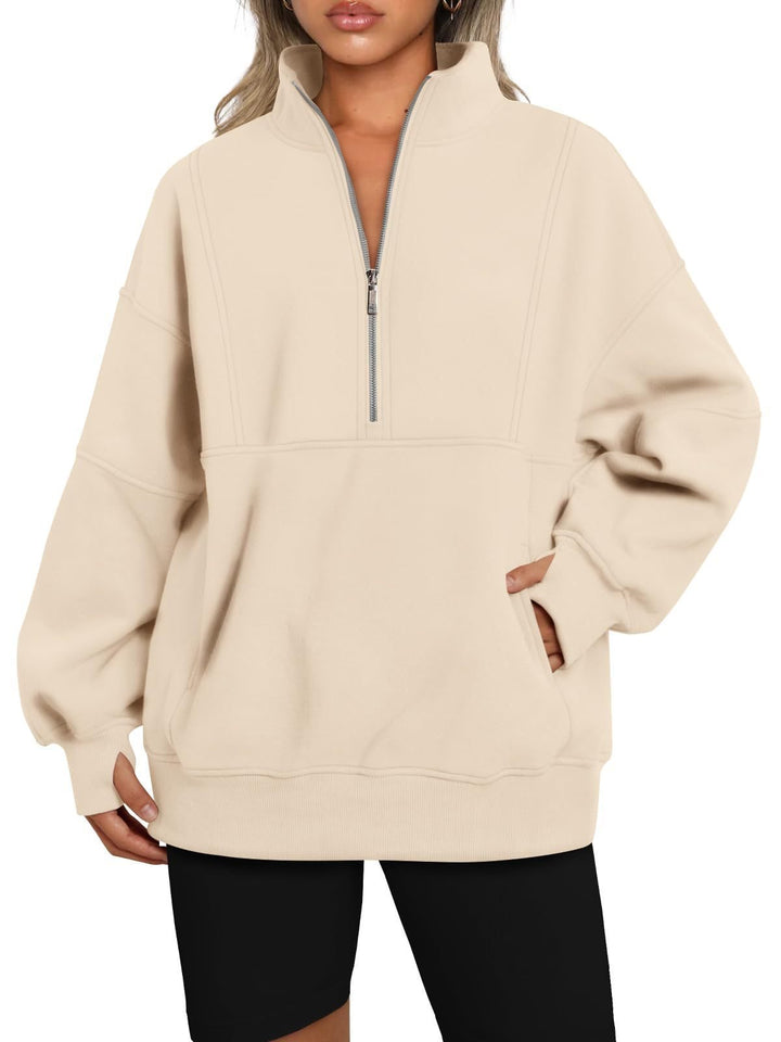 Sporty hoodie top for women with high collar and zip Lune London