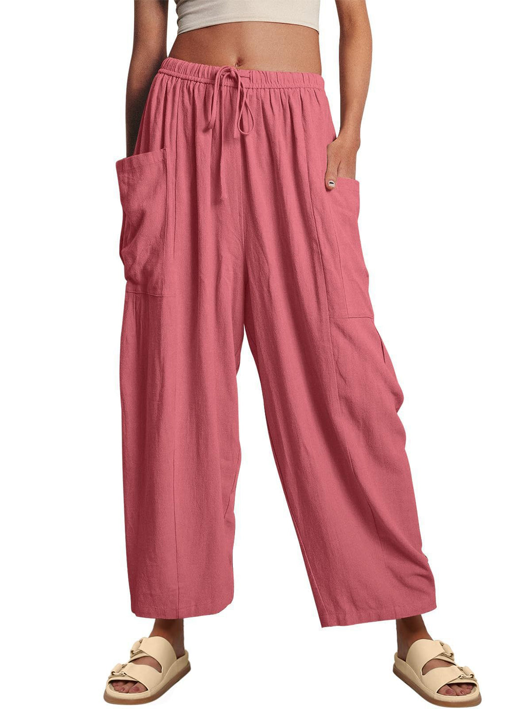 Wide linen pants for women with elastic waist and large pockets Lune London
