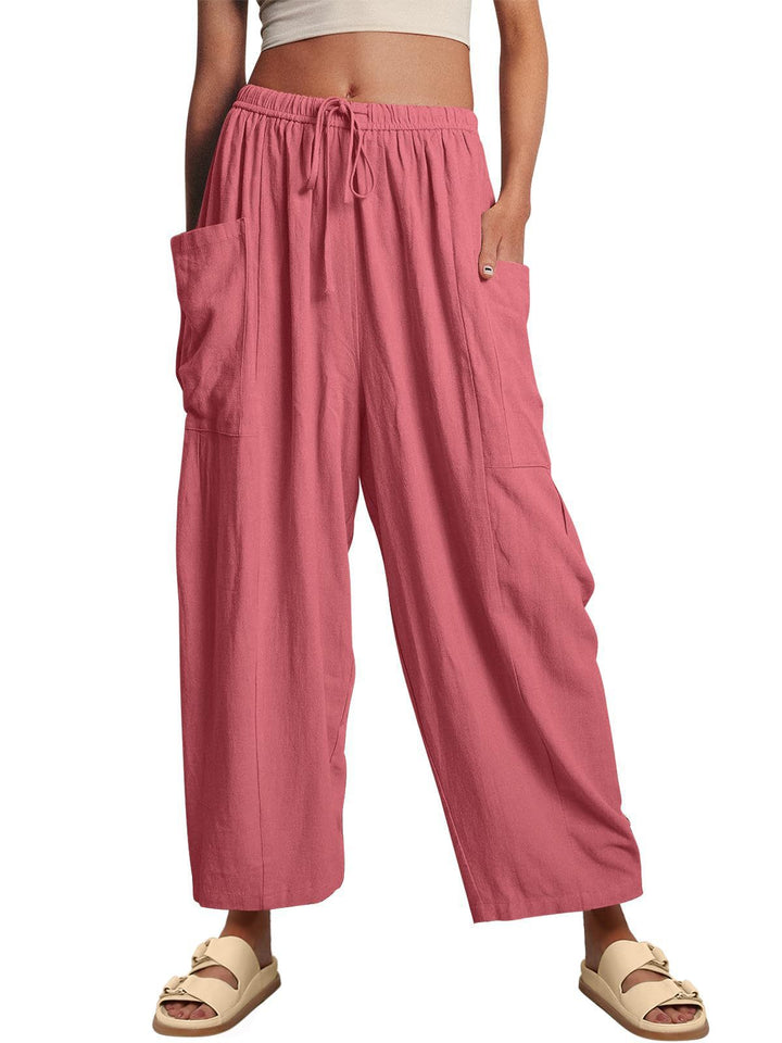Wide linen pants for women with elastic waist and large pockets Lune London