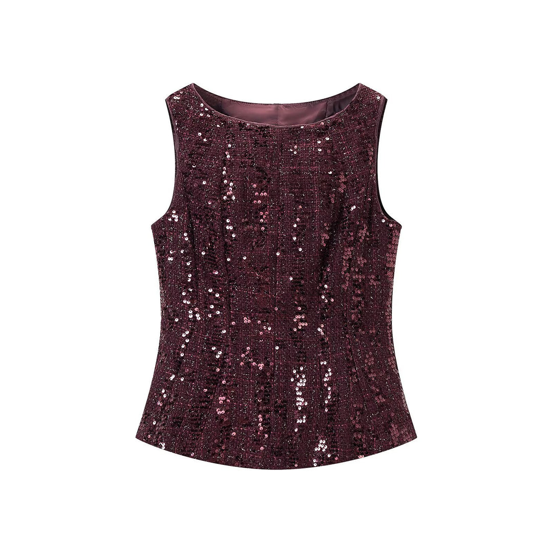 Women's Sequined Peplum Top with Round Neck and Figure-Flattering Waist Amarae