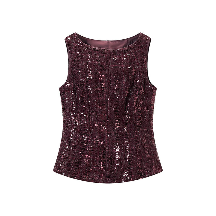 Women's Sequined Peplum Top with Round Neck and Figure-Flattering Waist Amarae