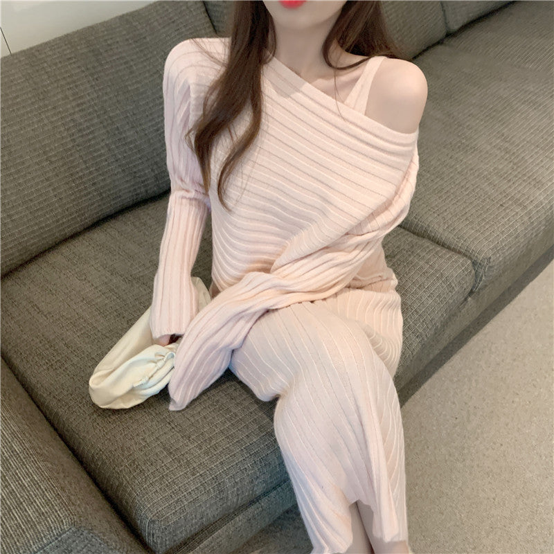 Pull en tricot détendu pour femme avec encolure asymétrique et texture côtelée Chic & Stil