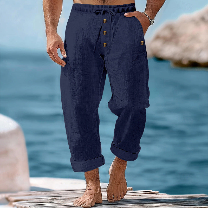 Casual linen pants for men with adjustable waistband and functional pockets Lune London