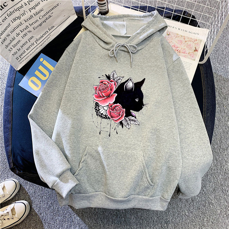Women's hoodie with floral cat design Chic & Stil