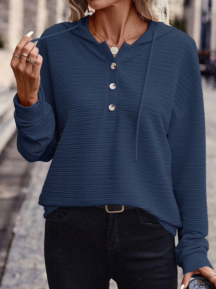 Hooded T-shirt for women with button placket and textured surface Lune London