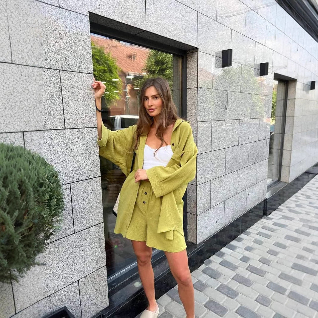 Casual set for women with loose fit shirt and shorts Lune London
