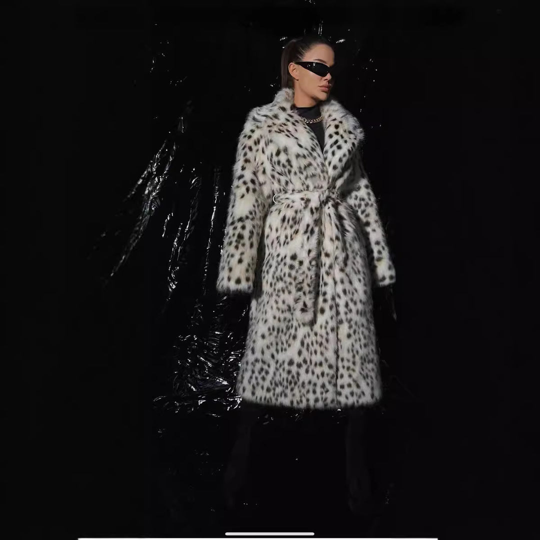 Ladies Luxurious Leopard Print Faux Fur Coat Amarae