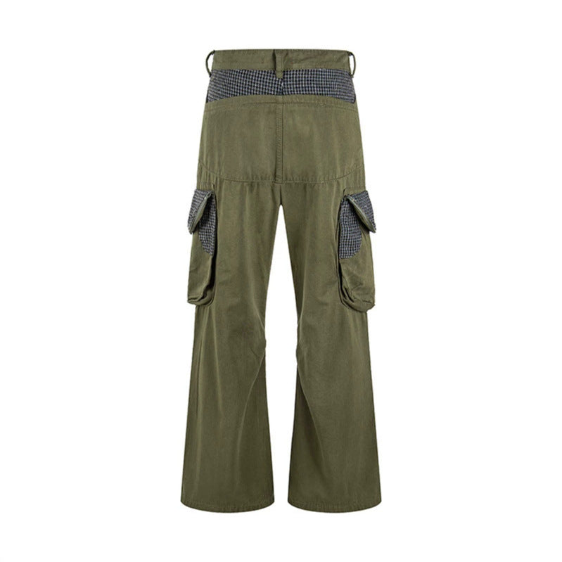Women Cargo Pants with Wide Leg, Utility Pockets and Plaid Pattern Details Amarae