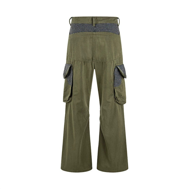 Women Cargo Pants with Wide Leg, Utility Pockets and Plaid Pattern Details Amarae