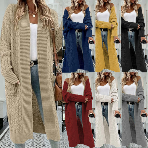 Women's knitted jacket with chunky braid design and practical pockets Amarae