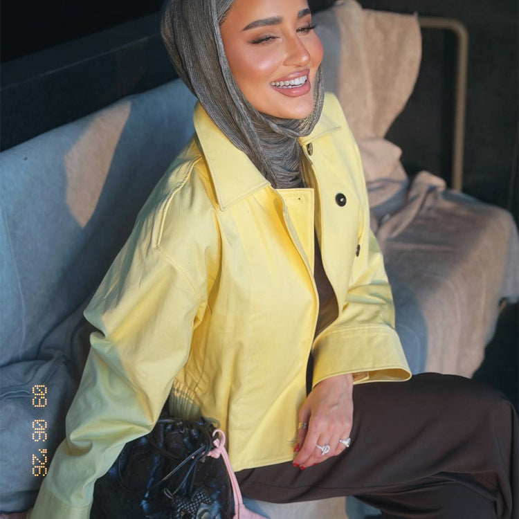 Women's Lightweight Rain Trench with Double-Breasted Closure, Boxy Oversized Silhouette and Shirt Collar Amarae