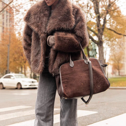 Luxury faux fur jacket for women with voluminous sleeves and a wide lapel Amarae