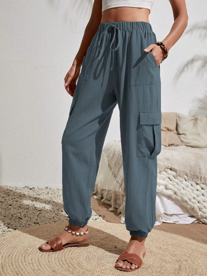 Women's Lightweight Cargo Jogging Pants with Drawstring, Elastic Waistband and Elastic Cuffs Amarae