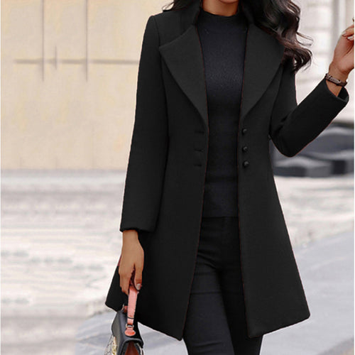Ladies Elegant and modern long coat with structured collar Amarae