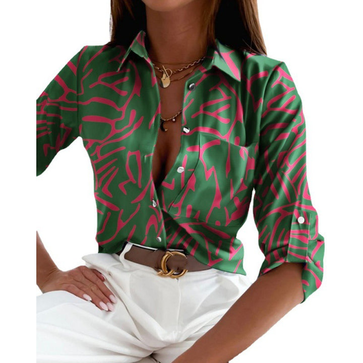 Women's satin blouse with graphic all-over print and tailored fit Amarae