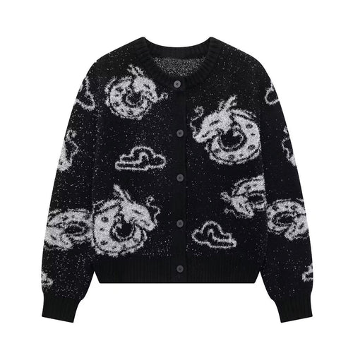 Knit jacket for women with a unique dragon pattern and button closure Amarae