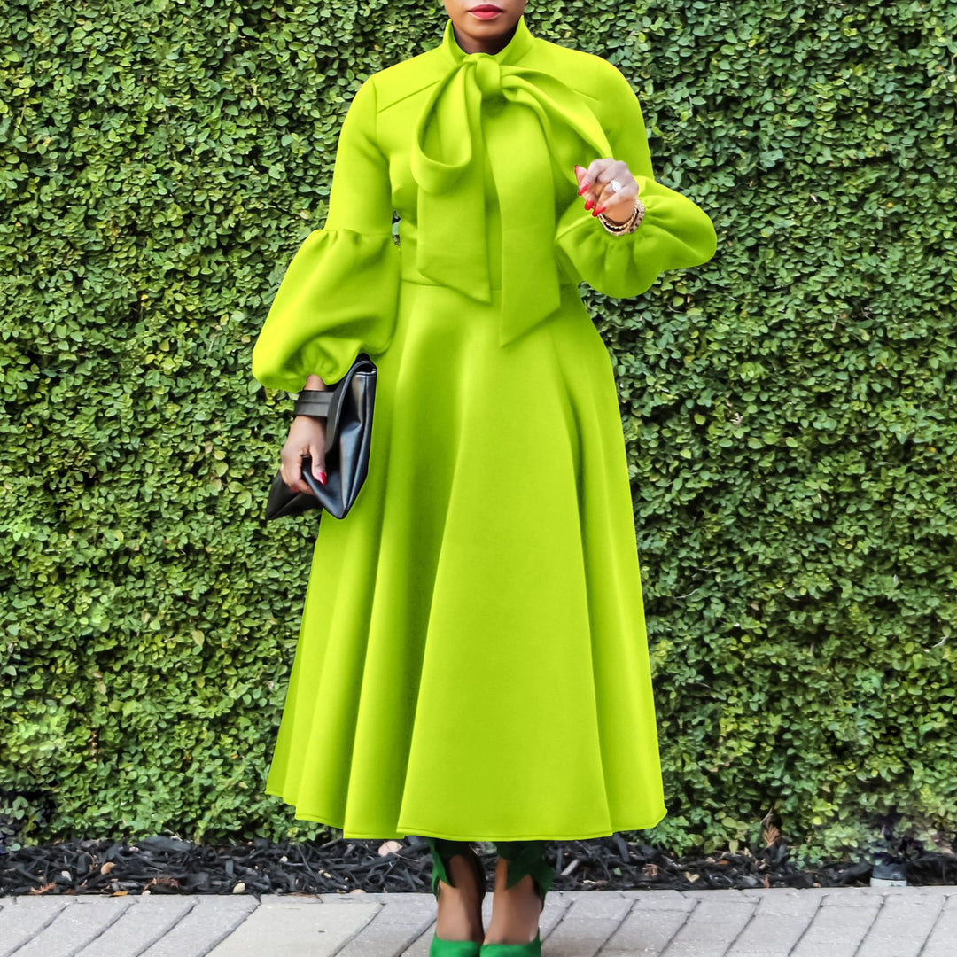 Midi dress for ladies with tie neck and voluminous sleeves Lune London