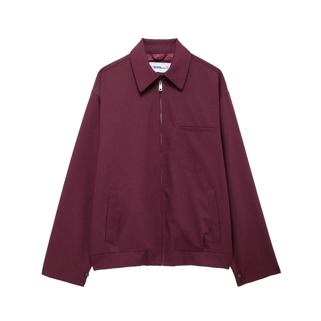 Women's Oversize Blouson Jacket with Full-Length Zipper and Placket Pockets Amarae