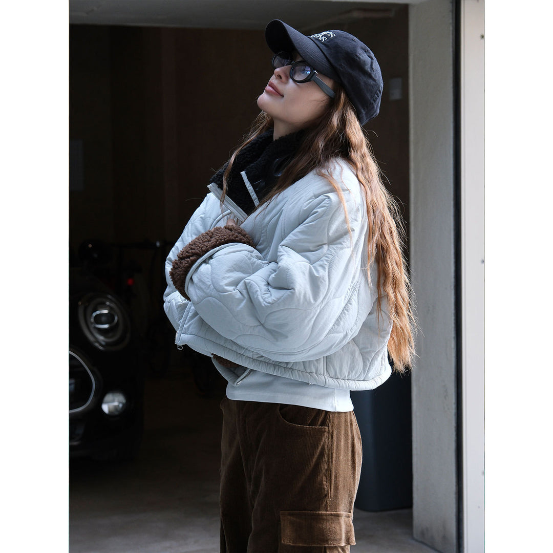 Women's Short Cut Quilted Bomber Jacket with Teddy Lining Amarae