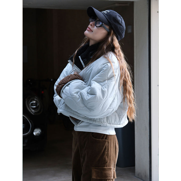 Women's Short Cut Quilted Bomber Jacket with Teddy Lining Amarae