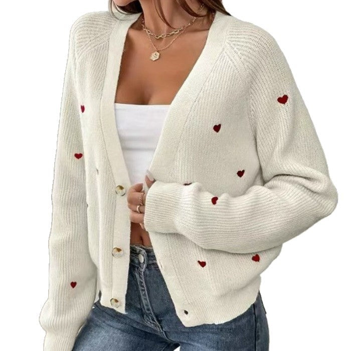 Women's Cardigan with Heart Appliqués and Casual Fit Lune London