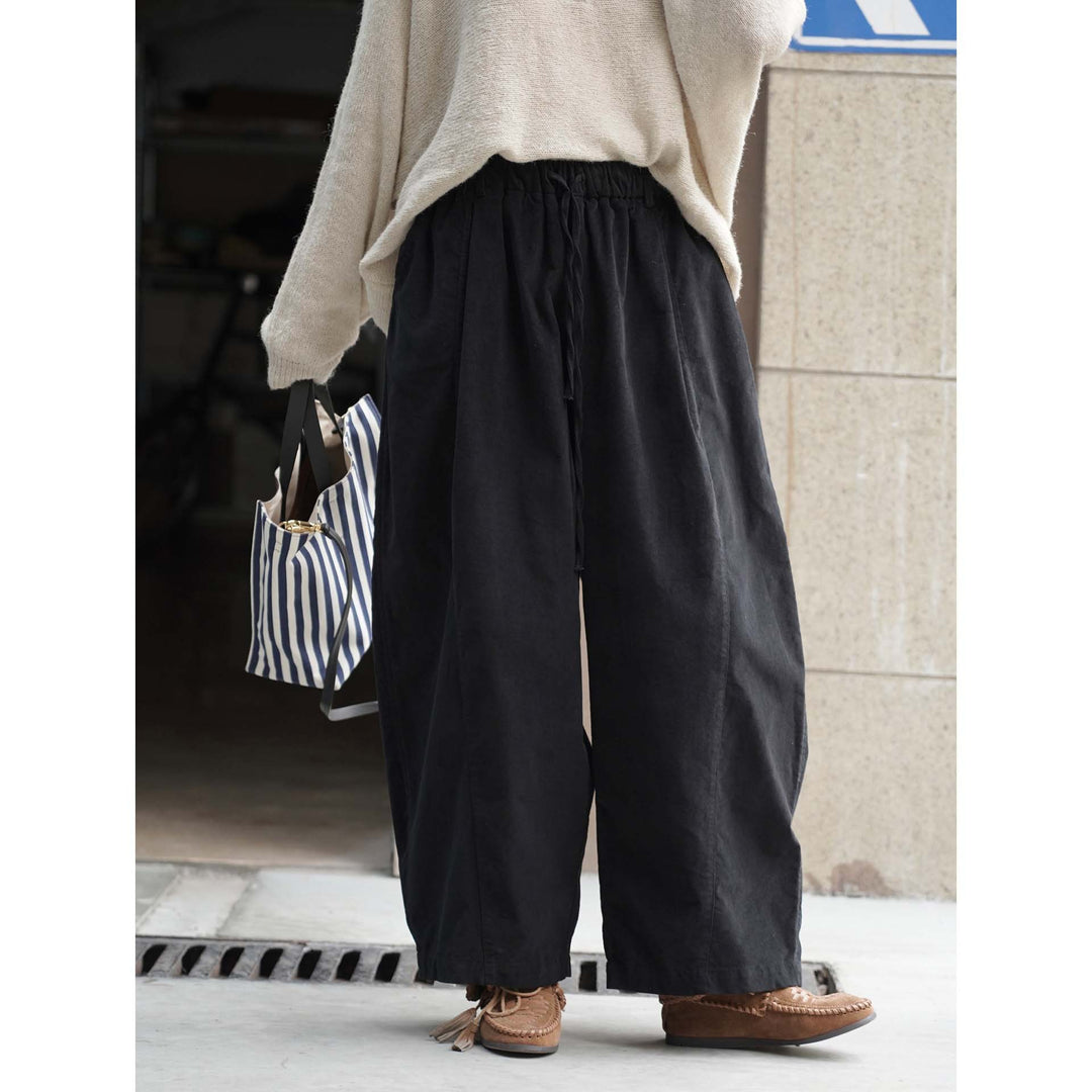 Women's Wide Culotte Style Pants with Elastic Drawstring Waistband made of Cotton Blend Amarae