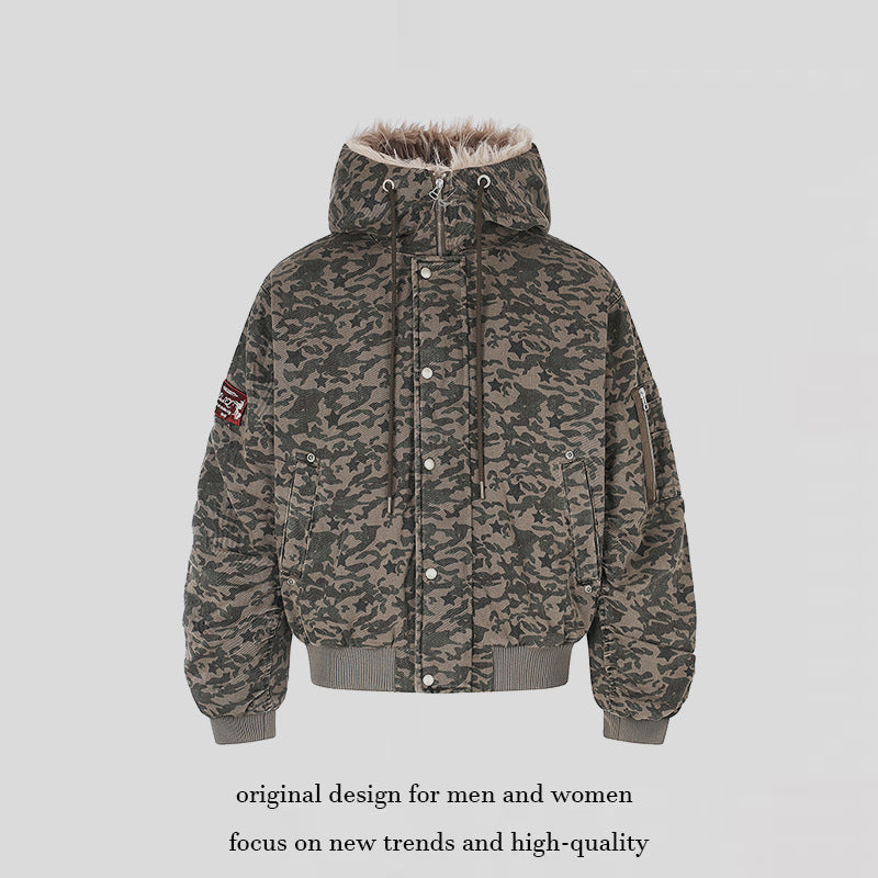 Women's quilted bomber jacket with faux fur hood, drawstring, and utility pockets Amarae