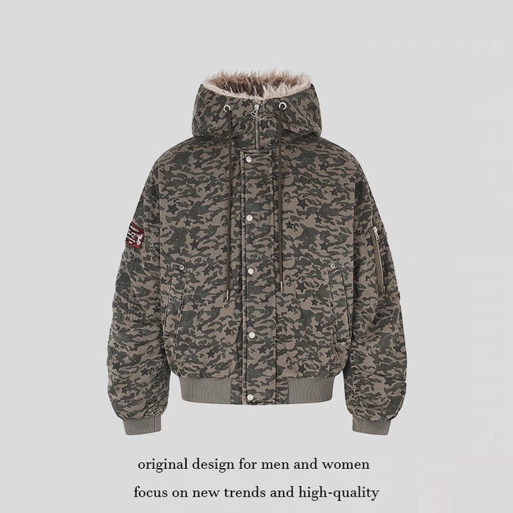 Women's quilted bomber jacket with faux fur hood, drawstring, and utility pockets Amarae