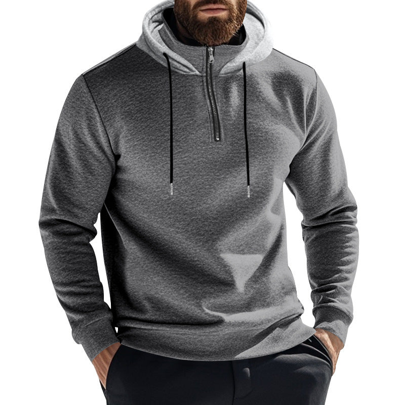 Men's sporty hoodie with half-zip and modern hood construction Lune London