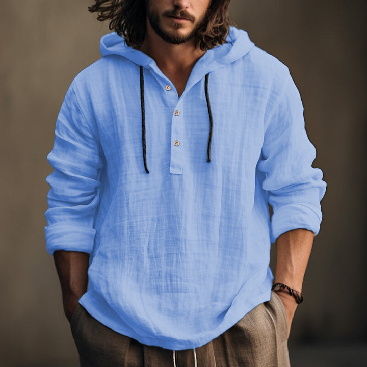 Men's casual hoodie t-shirt with button placket and long sleeves Lune London