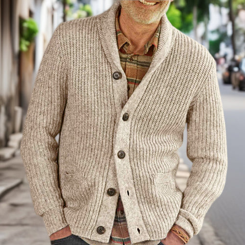Men's knitted jacket with classic cable knit pattern and comfortable deep pockets Amarae