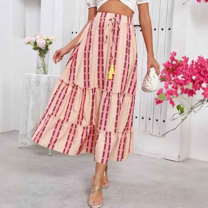 Maxi flared skirt for women with ruffle design and adjustable waist Lune London