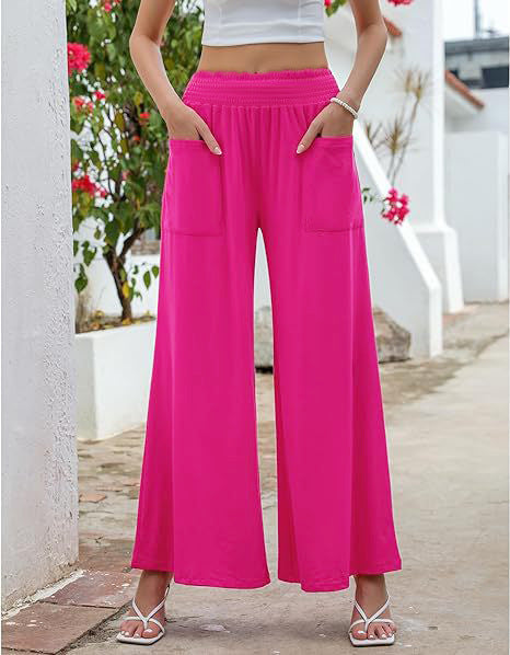 Women's Palazzo Pants with a Loose Fit, Elastic Waist and Convenient Pockets Lune London