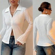 Textured button top for women Amarae