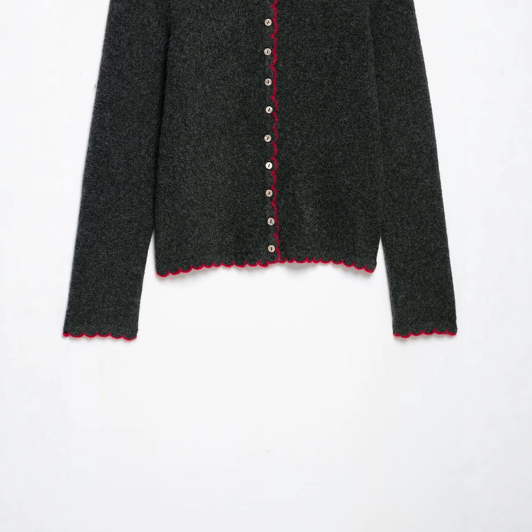 Ladies fine knit cardigan with shell edge and mother-of-pearl buttons Amarae