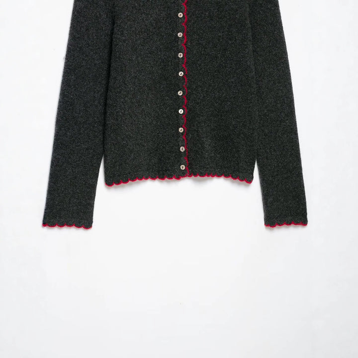 Ladies fine knit cardigan with shell edge and mother-of-pearl buttons Amarae
