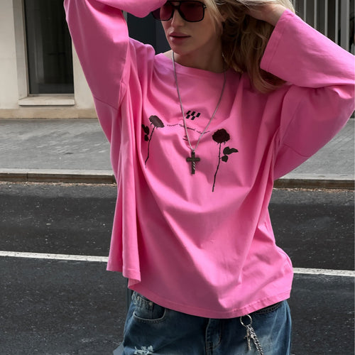 Women's oversized long sleeve T-shirt with floral graphic details Amarae