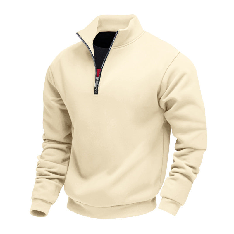 Men's Lightweight Fleece Pullover with Stand-Up Collar and Half-Length Zipper Amarae