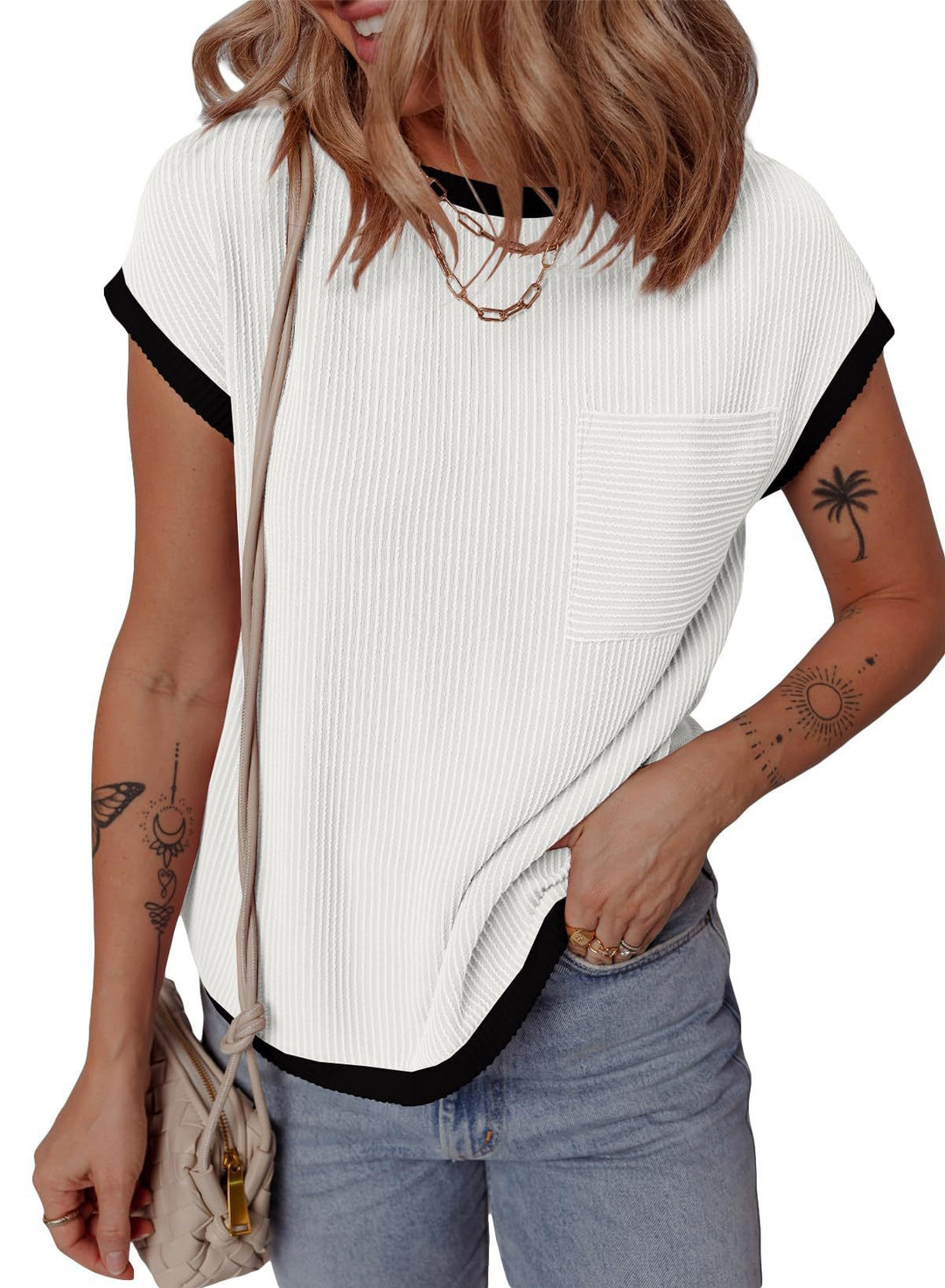 Casual and breathable waffle t-shirt for ladies with pocket Lune London