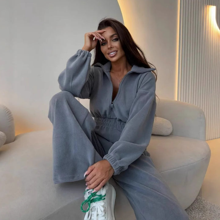 Ladies casual jumpsuit with high collar and adjustable waist Lune London