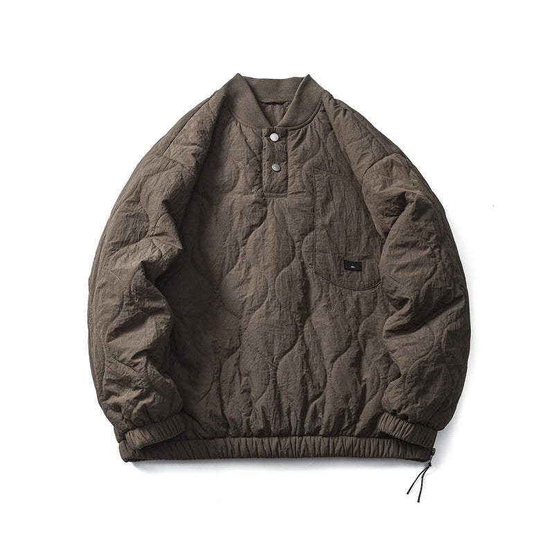 Unisex Padded Oversized Anorak Pullover with Half Snap Placket, Raglan Sleeves, and Drawstring Hem Amarae