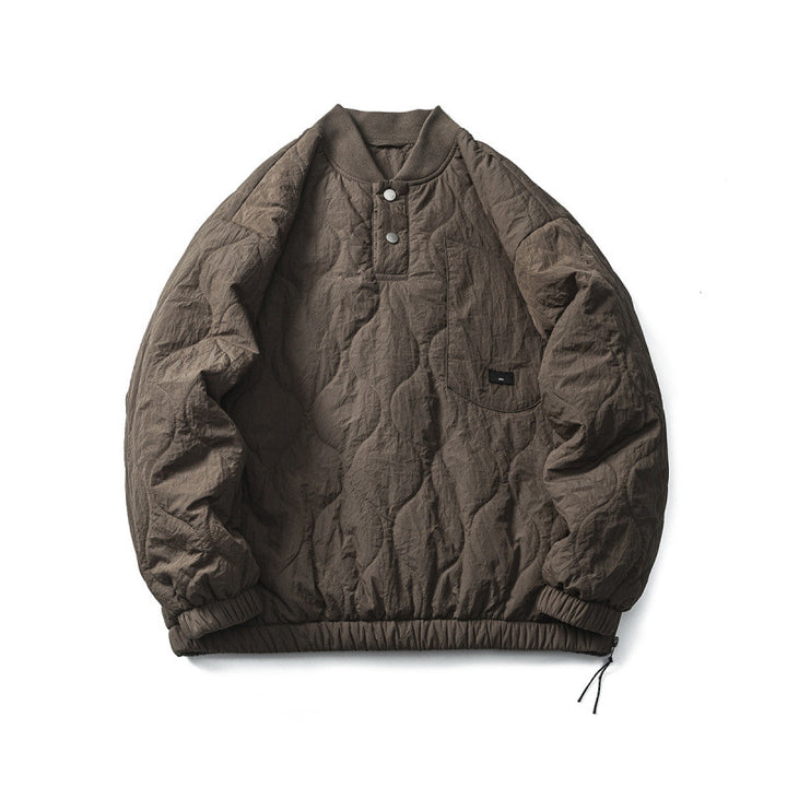 Unisex Padded Oversized Anorak Pullover with Half Snap Placket, Raglan Sleeves, and Drawstring Hem Amarae
